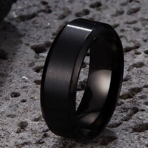 Mens or womens black stainless steel 8 mm band matte surface beveled polished